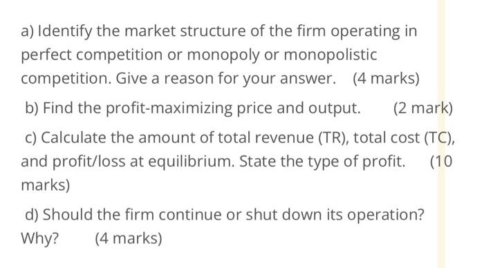 Question 1 20 Marks The Diagram Below Represents The Short Run Cost And Revenue Curves Of A Firm Deka Bhd Cost And R 2