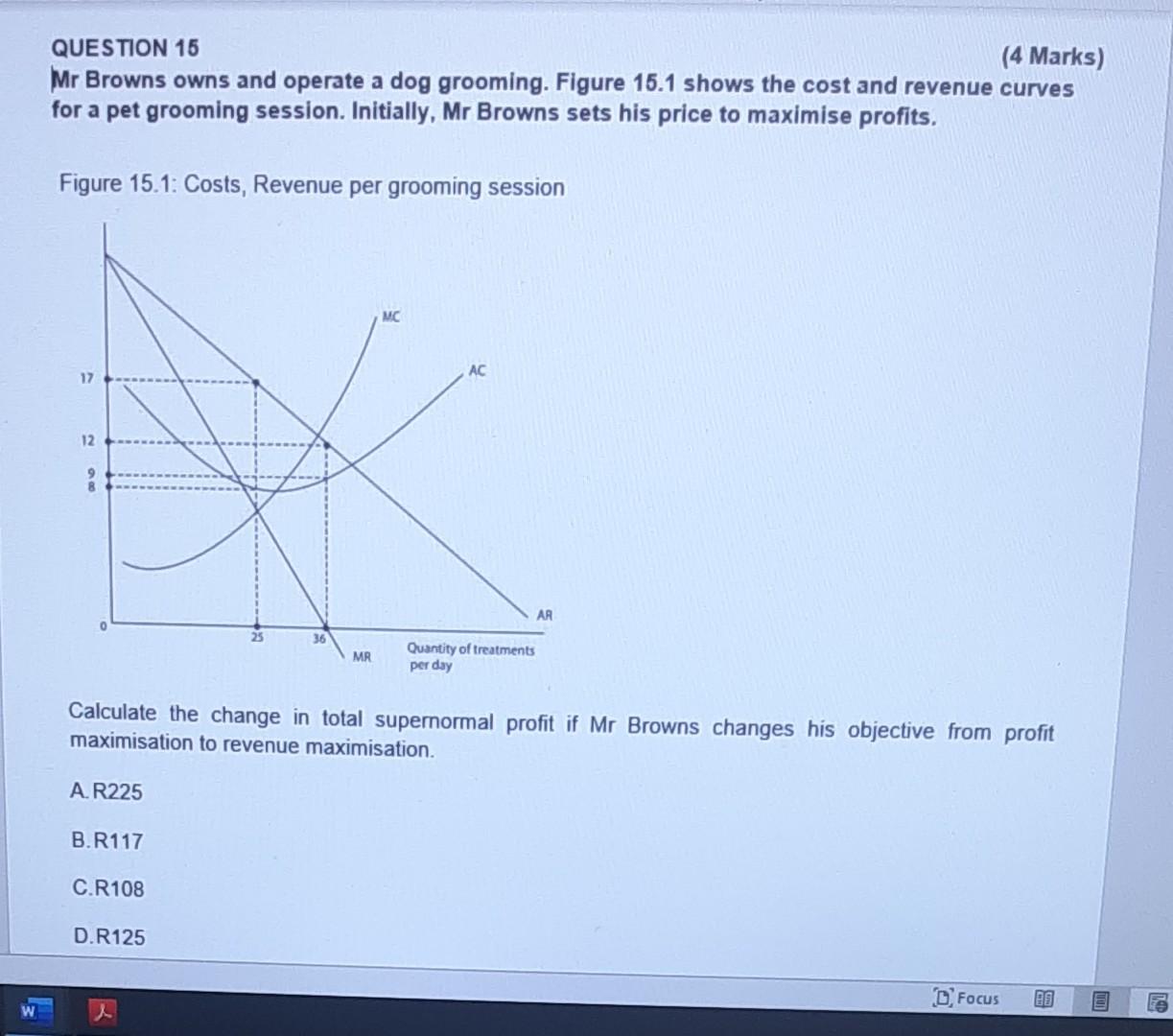 Question 15 4 Marks Mr Browns Owns And Operate A Dog Grooming Figure 15 1 Shows The Cost And Revenue Curves For A Pet 1
