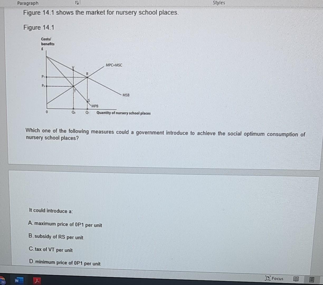 M Paragraph E Figure 14 1 Shows The Market For Nursery School Places Figure 14 1 Costs Benefits P Q Mpb Mpc Msc Msb Q 1