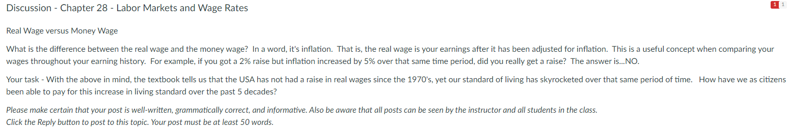 Discussion Chapter 28 Labor Markets And Wage Rates Real Wage Versus Money Wage What Is The Difference Between The Re 1