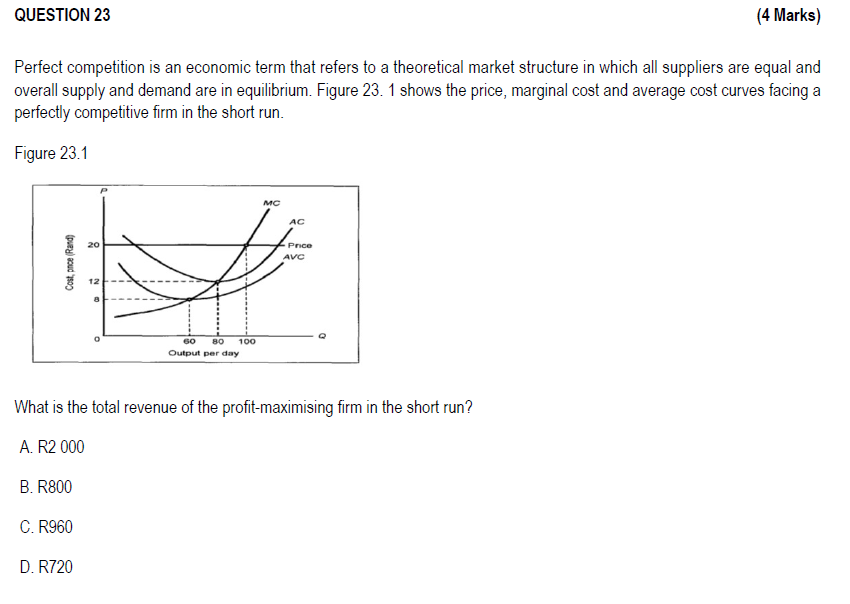 Question 23 4 Marks Perfect Competition Is An Economic Term That Refers To A Theoretical Market Structure In Which All 1