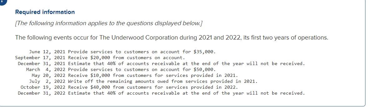Required Information The Following Information Applies To The Questions Displayed Below The Following Events Occur Fo 1