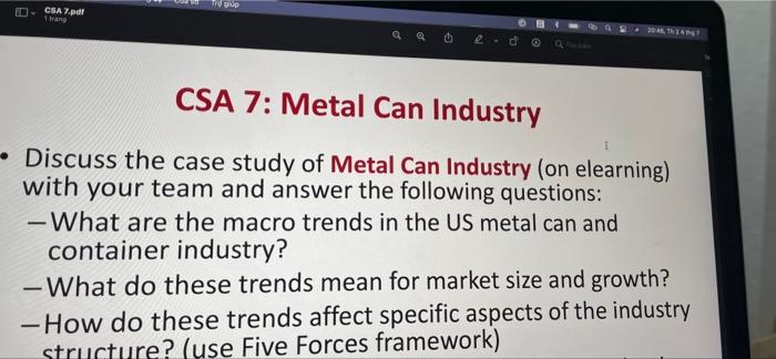 Fo Csa 7 Pdf 1 Trung Tid Glup Csa 7 Metal Can Industry Discuss The Case Study Of Metal Can Industry On Elearning 2