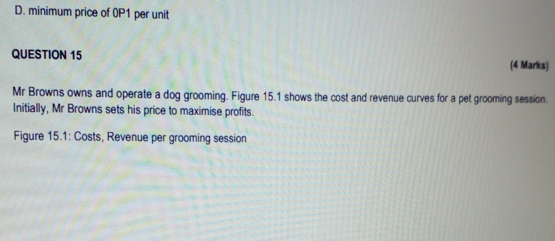D Minimum Price Of Op1 Per Unit Question 15 4 Marks Mr Browns Owns And Operate A Dog Grooming Figure 15 1 Shows The 1