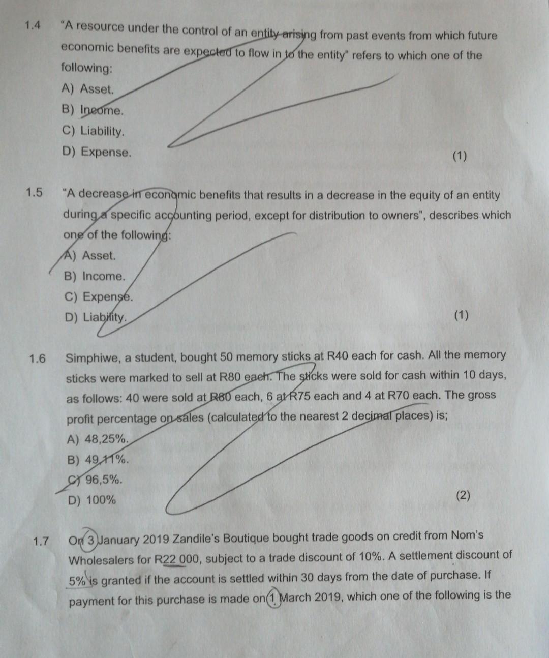 Question One 15 Four Alternatives Are Provided For Each Of The Following Questions Choose The Correct Alternative For 2