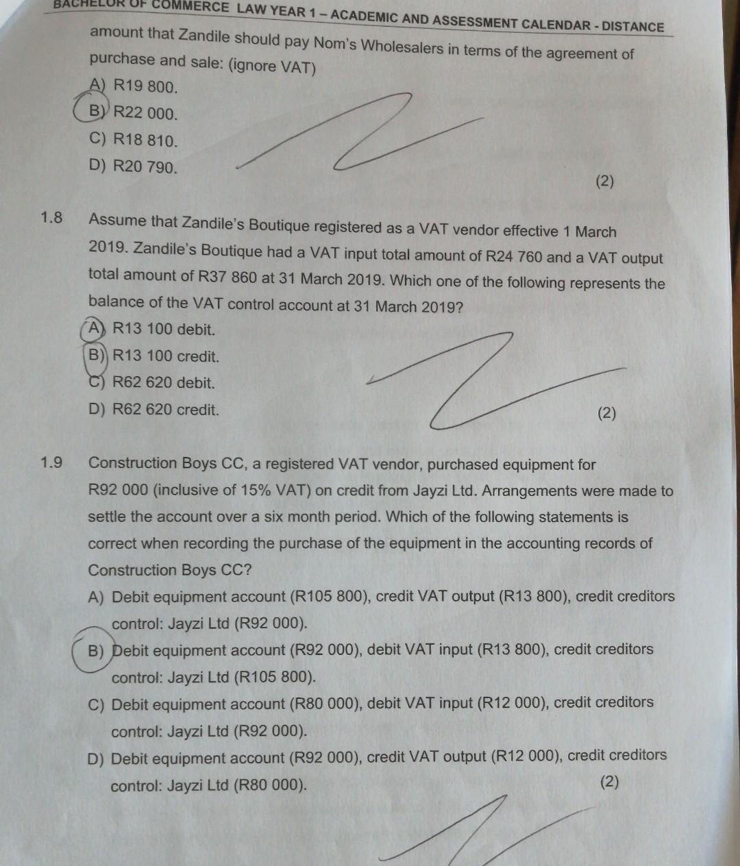 Question One 15 Four Alternatives Are Provided For Each Of The Following Questions Choose The Correct Alternative For 3