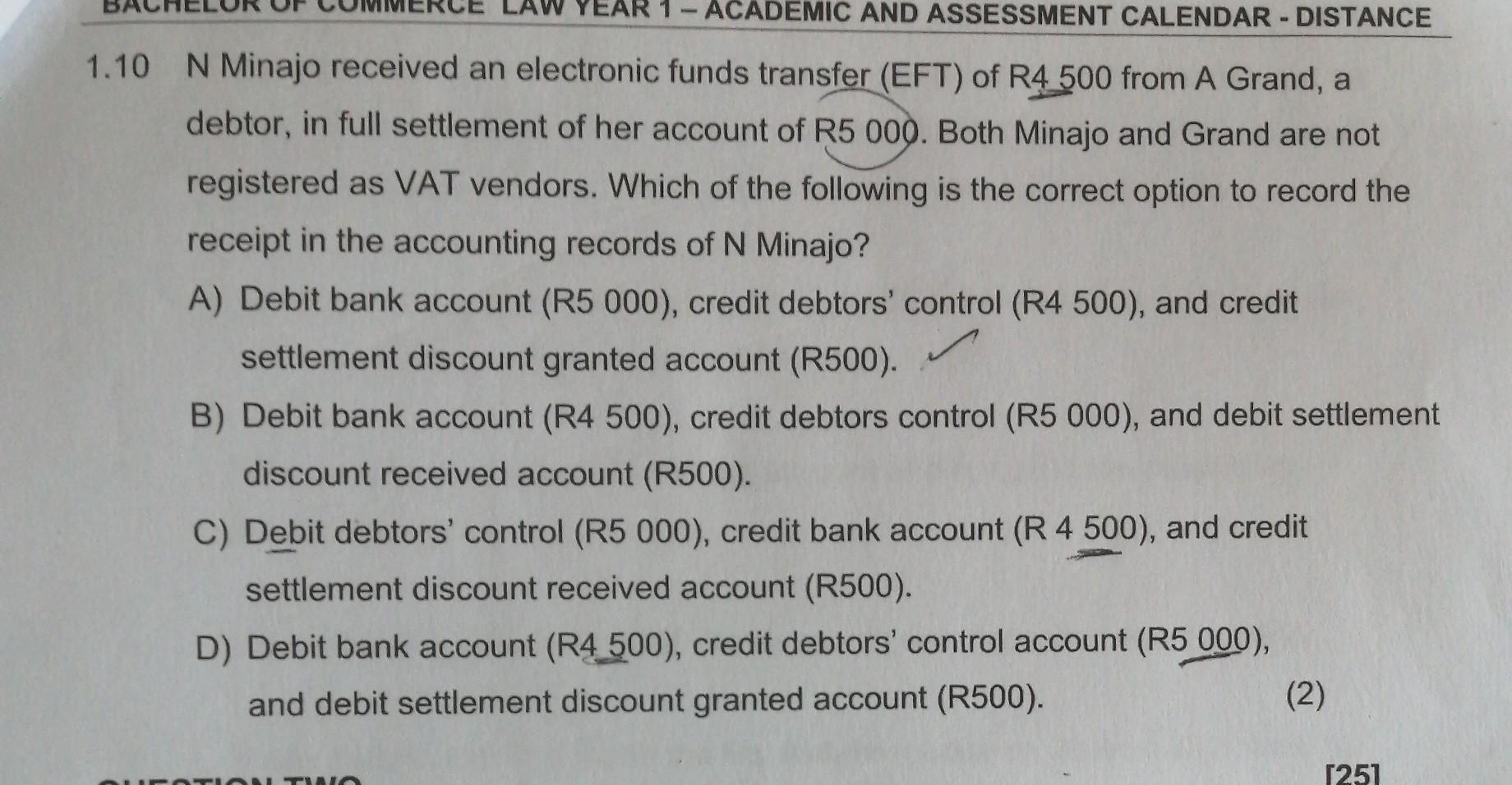 Question One 15 Four Alternatives Are Provided For Each Of The Following Questions Choose The Correct Alternative For 4