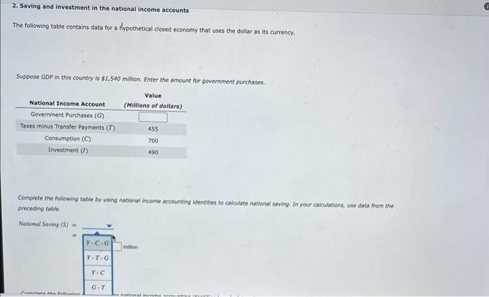 2 Saving And Investment In The National Income Accounts The Following Table Contains Data For A Hypothetical Closed Eco 1