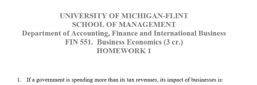 University Of Michigan Flint School Of Management Department Of Accounting Finance And International Business Fin 551 1