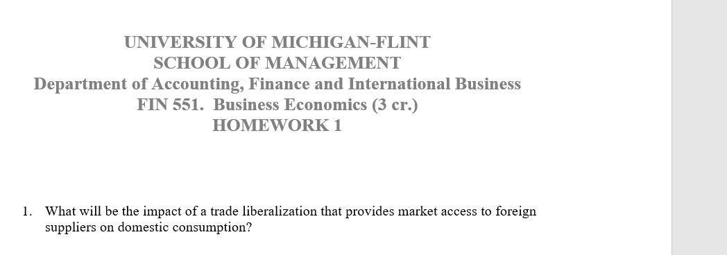 University Of Michigan Flint School Of Management Department Of Accounting Finance And International Business Fin 551 1