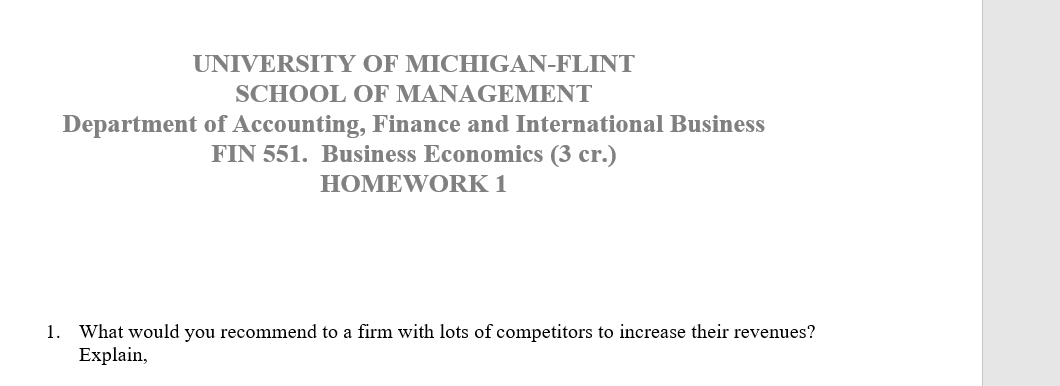 University Of Michigan Flint School Of Management Department Of Accounting Finance And International Business Fin 551 1