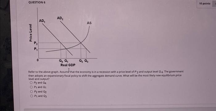 Question 6 Price Level Pa Ad 0 Ad Op2 And Q Op And Q Q Q Refer To The Above Graph Assume That The Economy Is In A 1