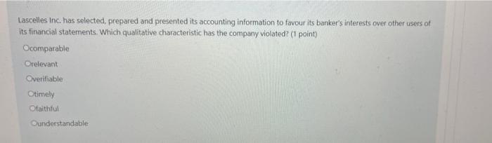 Lascelles Inc Has Selected Prepared And Presented Its Accounting Information To Favourits Banker S Interests Over Othe 1