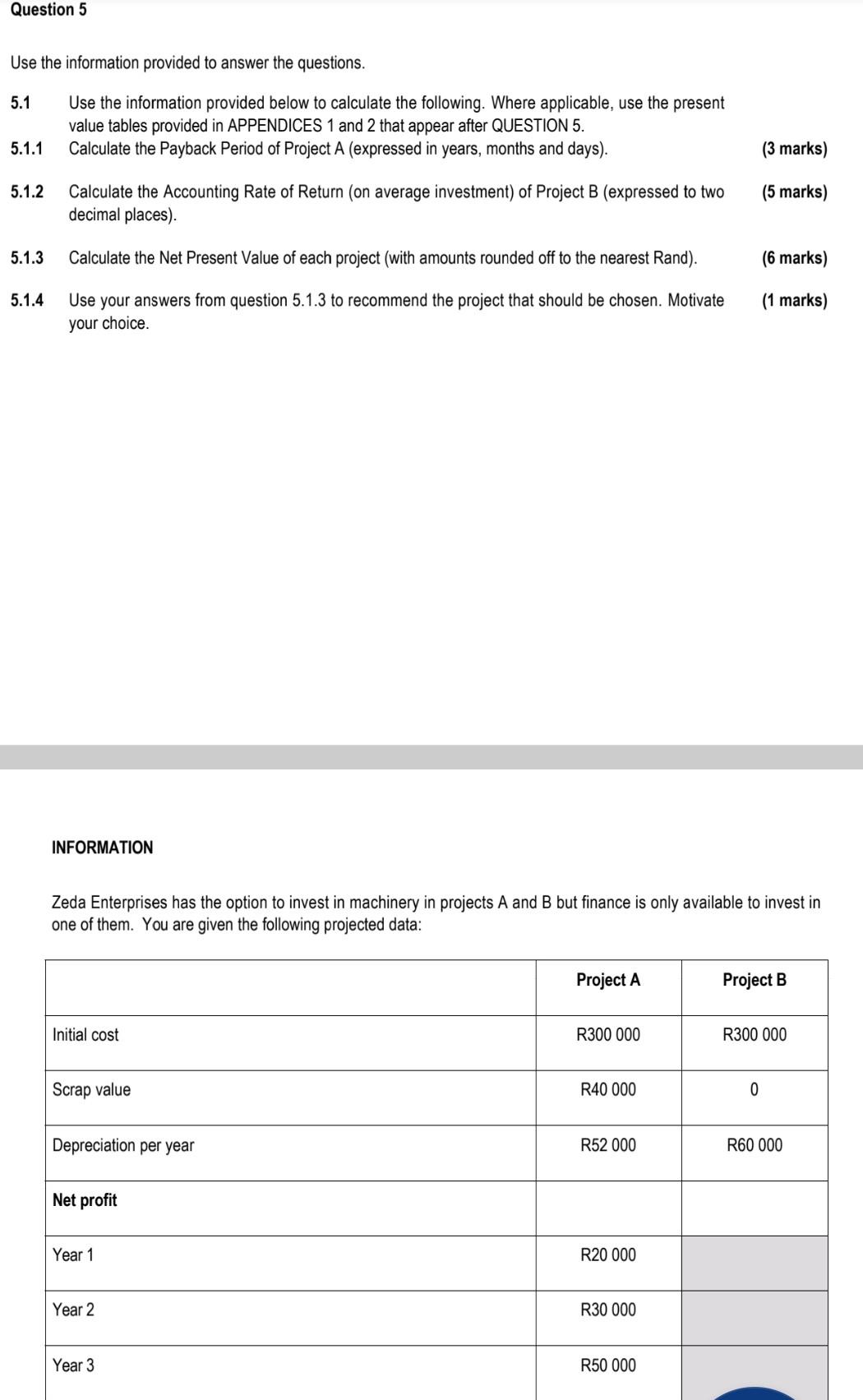 Question 5 Use The Information Provided To Answer The Questions Use The Information Provided Below To Calculate The Fol 1