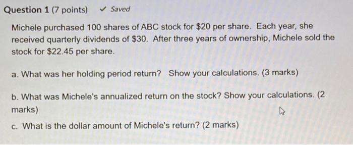 Question 4 5 Points A With The Holdings That Michele Had How Would You Describe The Type Of Asset Allocation Strateg 2