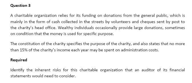 Question 3 A Charitable Organization Relies For Its Funding On Donations From The General Public Which Is Mainly In The 1