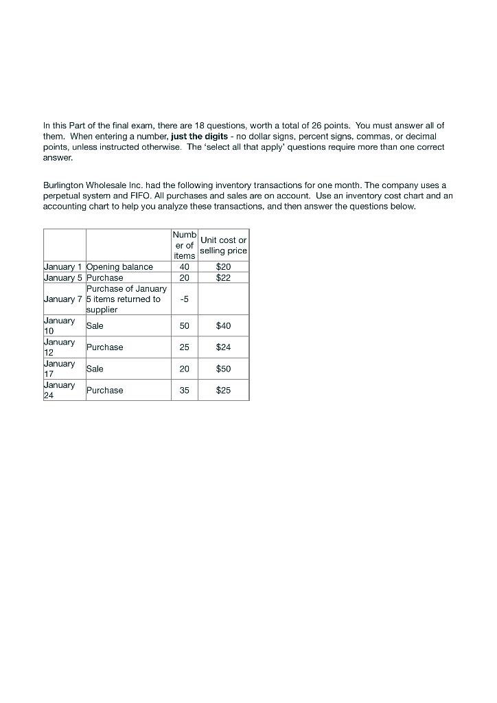In This Part Of The Final Exam There Are 18 Questions Worth A Total Of 26 Points You Must Answer All Of Them When En 1