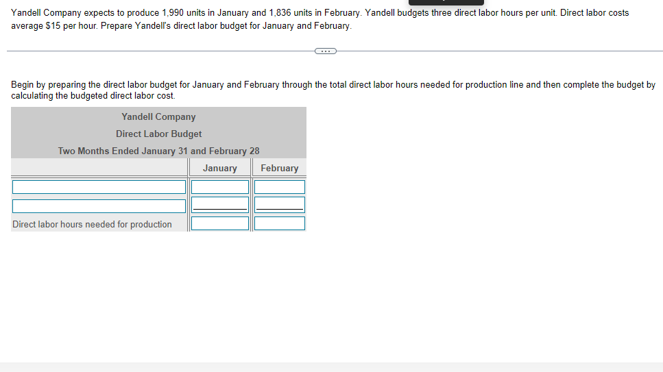 Yandell Company Expects To Produce 1 990 Units In January And 1 836 Units In February Yandel Budgets Three Direct Labor 1