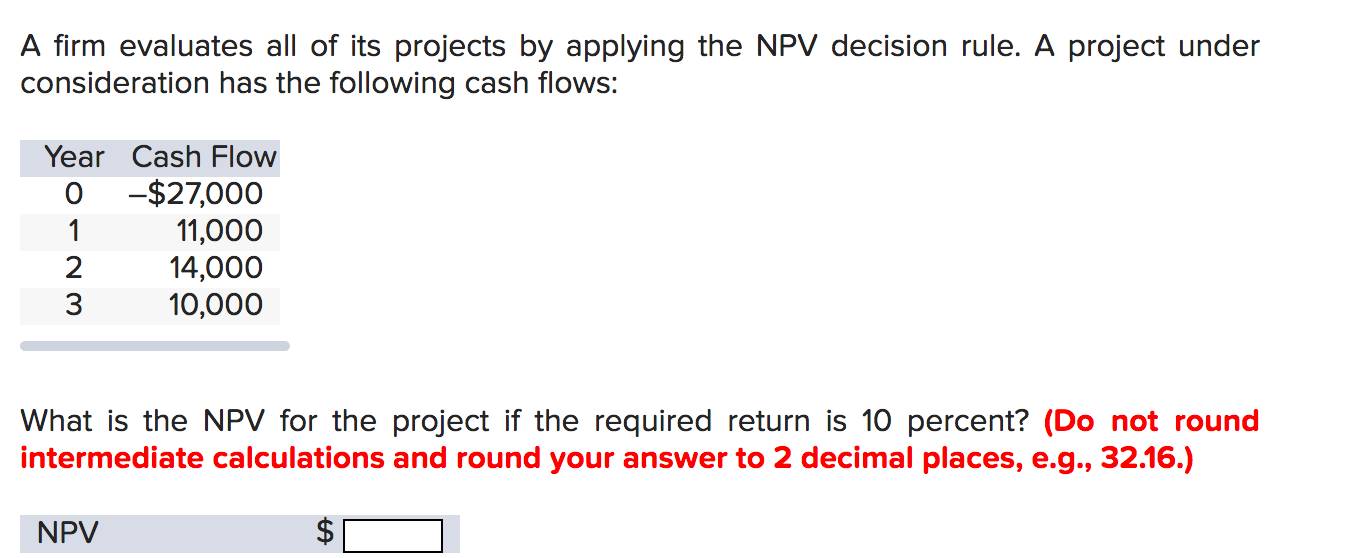A Firm Evaluates All Of Its Projects By Applying The Npv Decision Rule A Project Under Consideration Has The Following 1