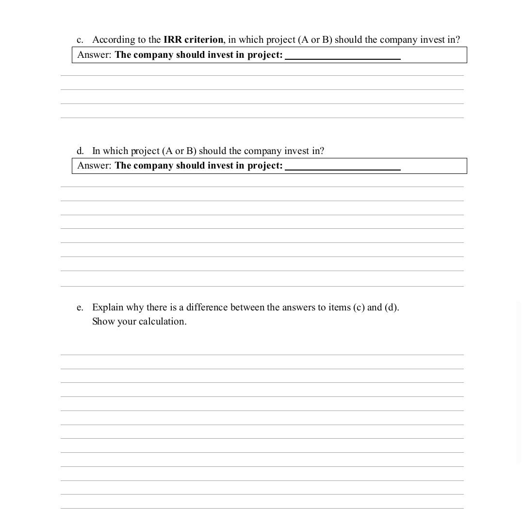 Question 3 17 Points You Are The Ceo Of A Real Estate Company There Are Two Mutually Exclusive One Time Projects You 2
