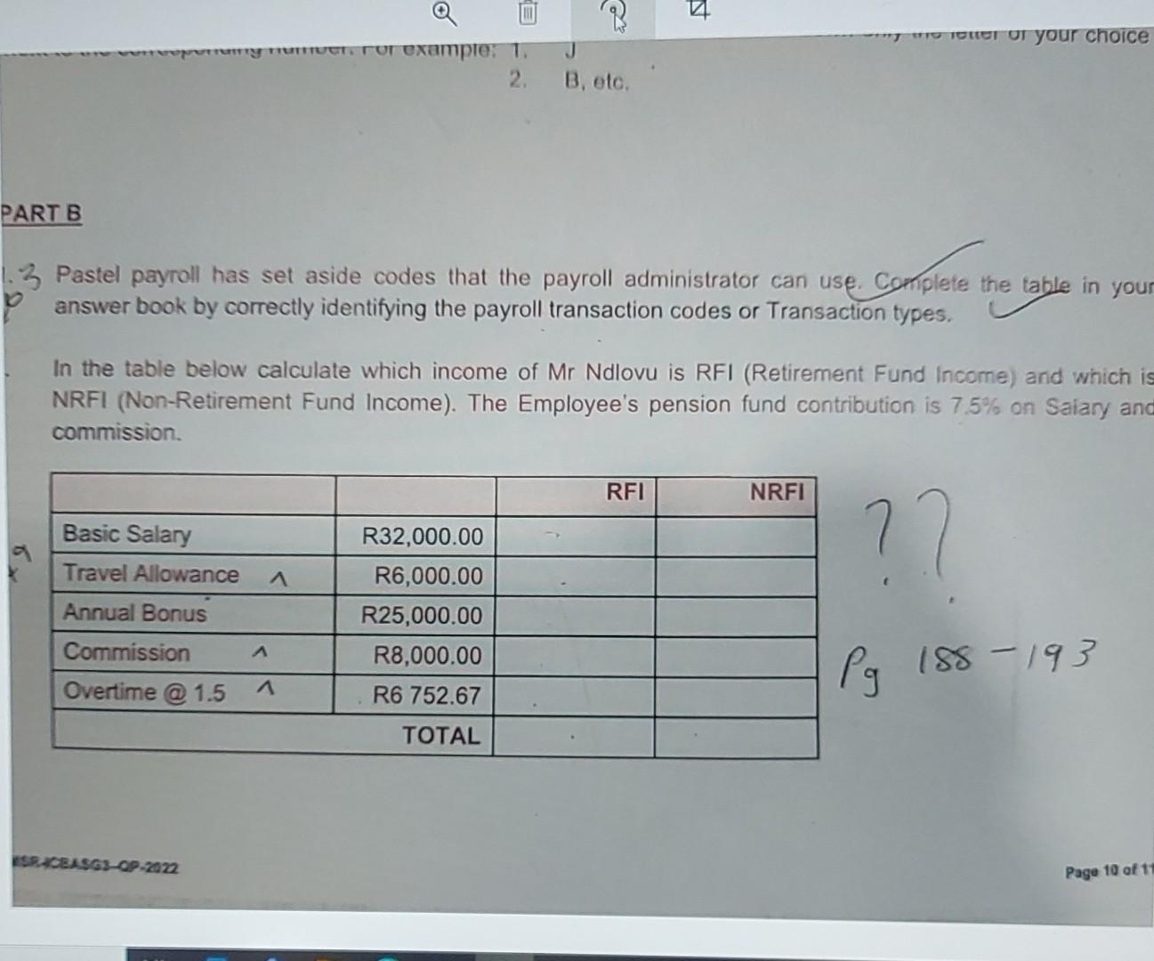 Part B Esperamy Number For Example 1 2 Basic Salary Travel Allowance Annual Bonus Commission Overtime 1 5 O Msr Ic 1