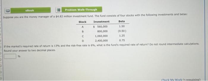 9 Ebook Problem Walk Through Suppose You Are The Money Manager Of A 4 82 Million Investment Fund The Fund Consists Of 1
