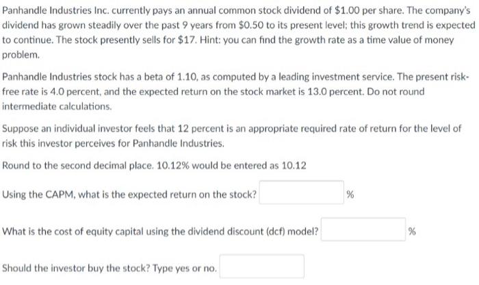 Panhandle Industries Inc Currently Pays An Annual Common Stock Dividend Of 1 00 Per Share The Company S Dividend Has 1