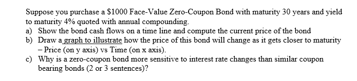 Suppose You Purchase A 1000 Face Value Zero Coupon Bond With Maturity 30 Years And Yield To Maturity 4 Quoted With Ann 1