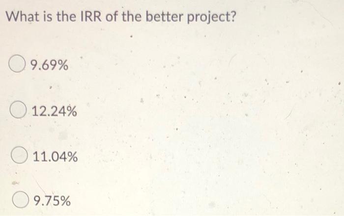 Lasik Vision Inc Is Considering Projects A And B Whose Cash Flows Are Shown Below These Projects Are Mutually Exclusi 2