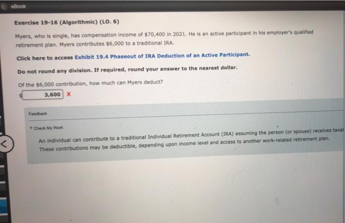 Ebook Exercise 19 16 Algorithmic Lo 6 Myers Who Is Single Has Compensation Income Of 70 400 In 2021 He Is An Ac 1