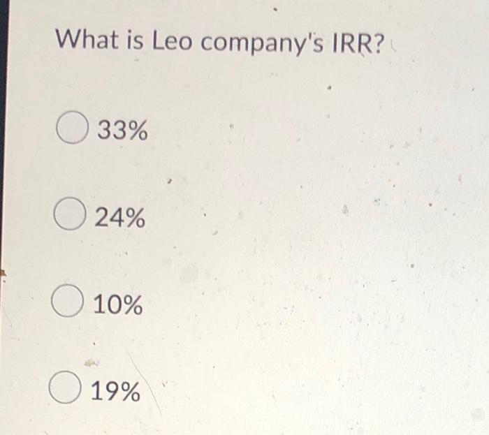 Please Use The Following Information For The Next 3 Questions Leo Company Is Considering A New Venture In Office Equipm 6