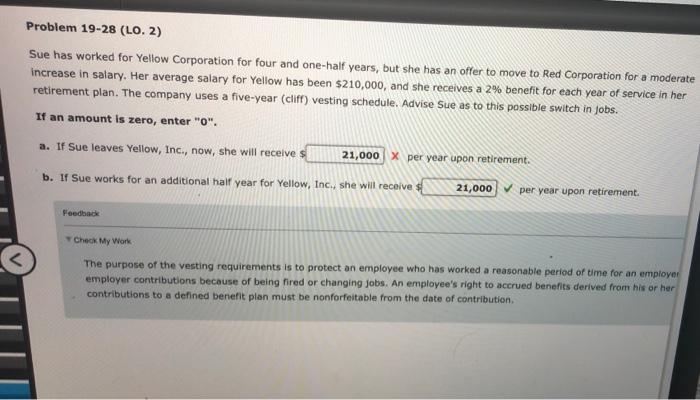 Problem 19 28 Lo 2 Sue Has Worked For Yellow Corporation For Four And One Half Years But She Has An Offer To Move To 1