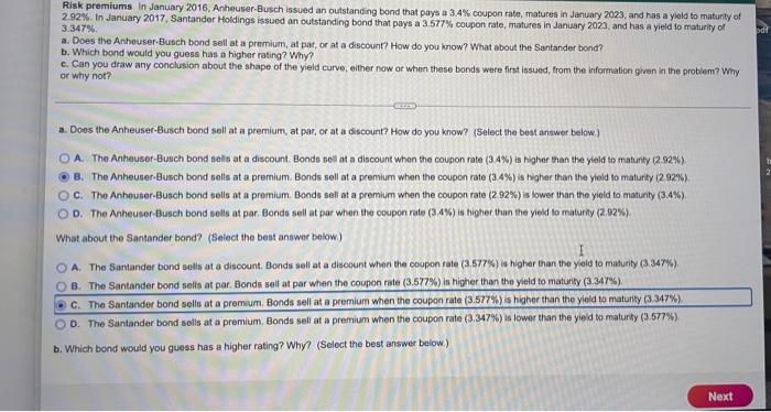 Risk Premiums In January 2016 Anheuser Busch Issued An Outstanding Bond That Pays A 3 4 Coupon Rate Matures In Januar 1