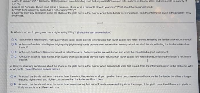 Risk Premiums In January 2016 Anheuser Busch Issued An Outstanding Bond That Pays A 3 4 Coupon Rate Matures In Januar 2