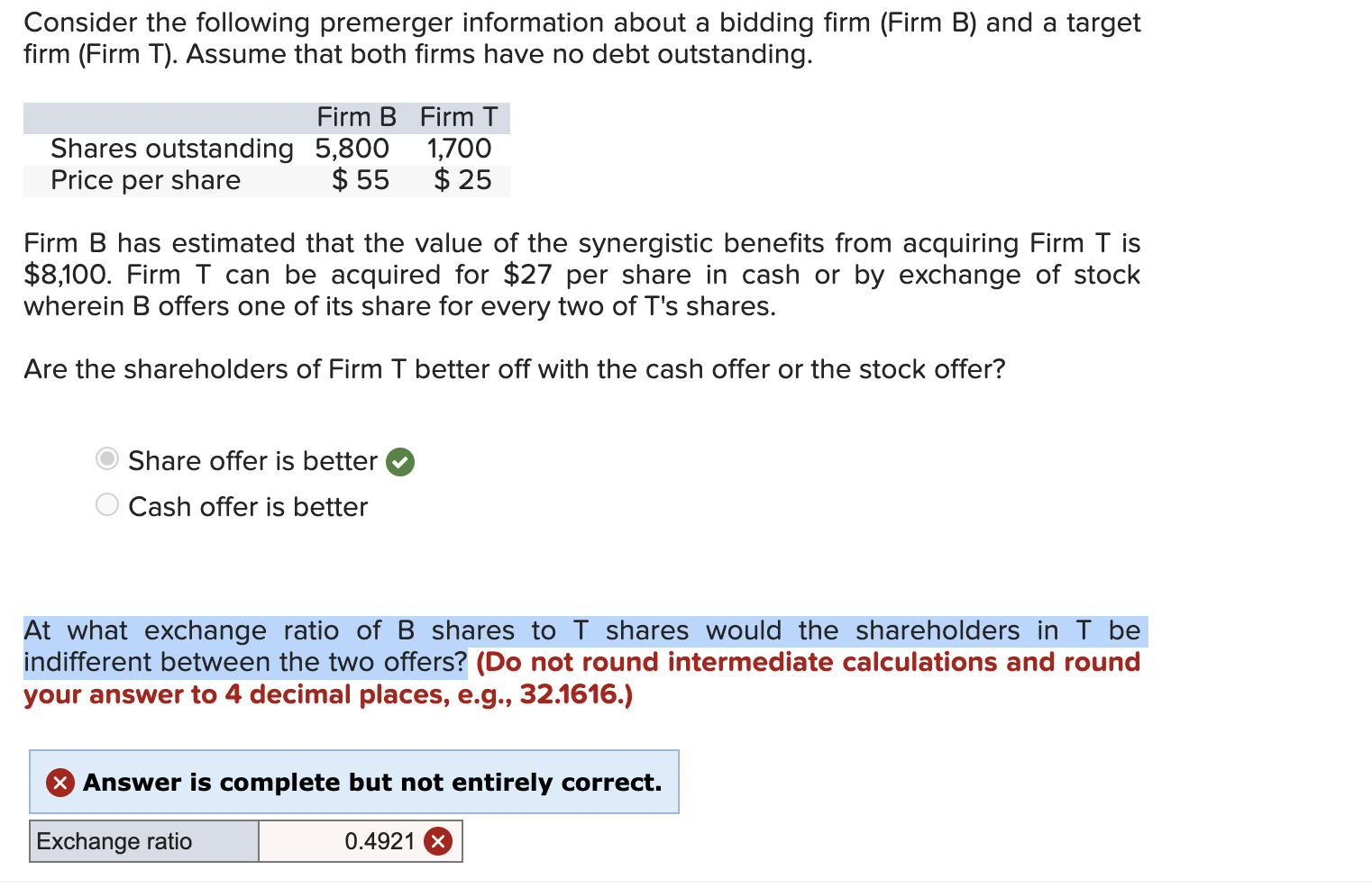 Consider The Following Premerger Information About A Bidding Firm Firm B And A Target Firm Firm T Assume That Both 1