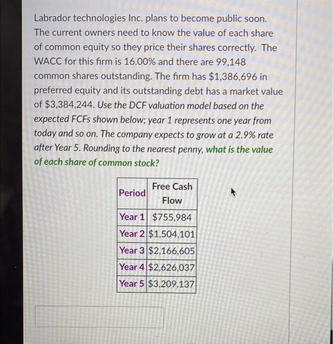 Labrador Technologies Inc Plans To Become Public Soon The Current Owners Need To Know The Value Of Each Share Of Commo 1