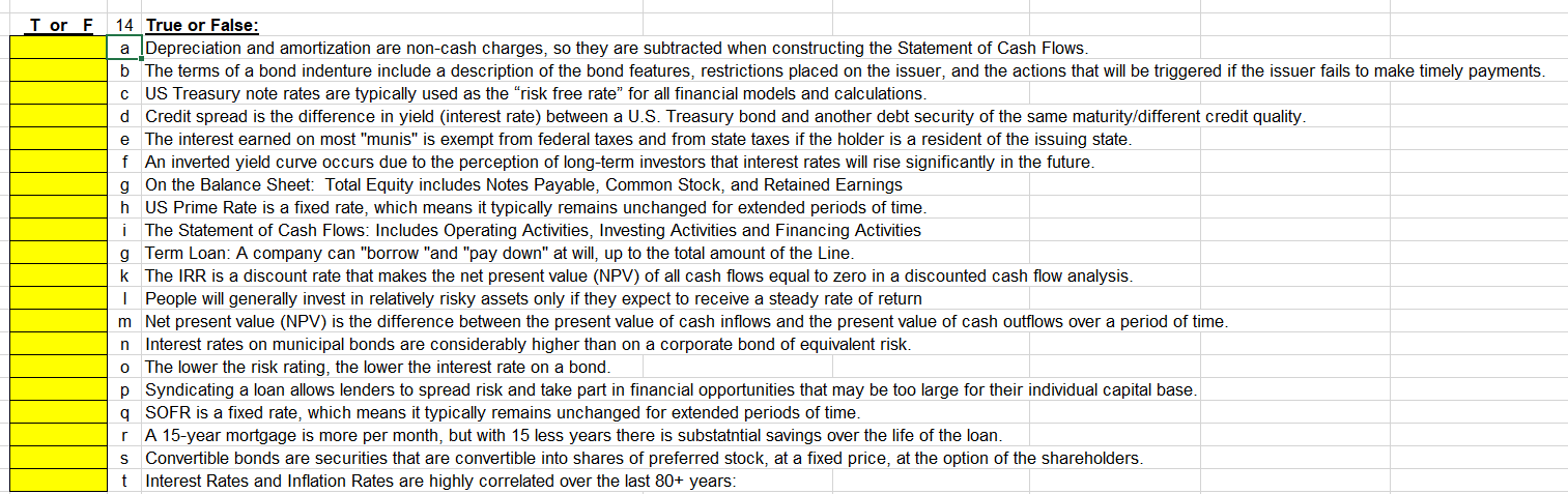 T Or F 14 True Or False A Depreciation And Amortization Are Non Cash Charges So They Are Subtracted When Constructing 1