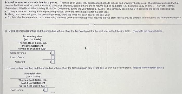 Accrual Income Versus Cash Flow For A Period Thomas Book Sales Inc Supplies Textbooks To College And University Book 1