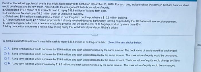 Consider The Following Potential Events That Might Have Occurred To Global On December 30 2019 For Each One Indicate 1