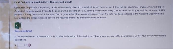 Excel Online Structured Activity Nonconstant Growth Computech Corporation Is Expanding Rapidly And Currently Needs To R 1