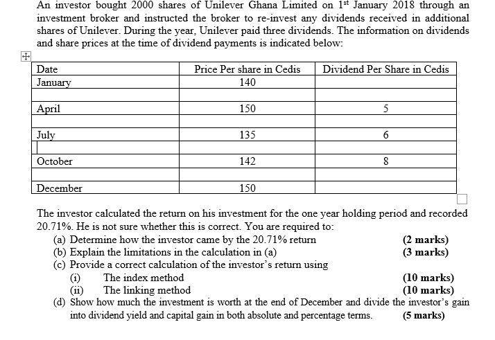 An Investor Bought 2000 Shares Of Unilever Ghana Limited On 1st January 2018 Through An Investment Broker And Instructed 1