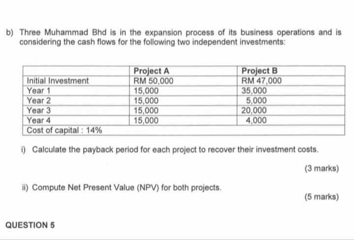 B Three Muhammad Bhd Is In The Expansion Process Of Its Business Operations And Is Considering The Cash Flows For The F 1