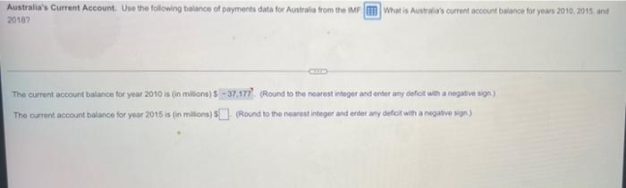 Australia S Current Account Use The Following Balance Of Payments Data For Australia From The Imf What Is Australia S C 1