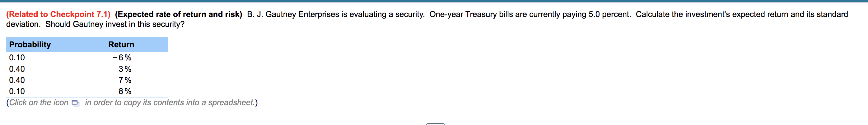 Related To Checkpoint 7 1 Expected Rate Of Return And Risk B J Gautney Enterprises Is Evaluating A Security One Y 1