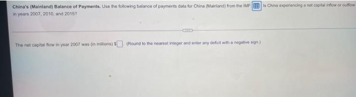 China S Mainland Balance Of Payments Use The Following Balance Of Payments Data For China Mainland From The Imf Is 1
