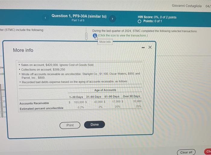 Giovanni Costagliola 04 Question 1 Pf9 30a Similar To Part 1 Of 6 Hw Score 0 0 Of 2 Points O Points 0 Of 1 Ter 1