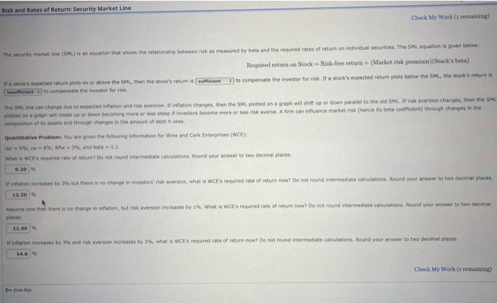 Risk And Rates Of Return Security Market Line The Security Market Line Sml Is An Equation That Shows The Relationship 1