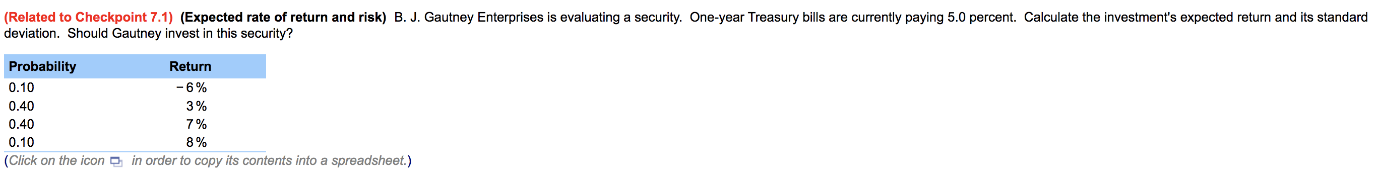 Related To Checkpoint 7 1 Expected Rate Of Return And Risk B J Gautney Enterprises Is Evaluating A Security One Y 1