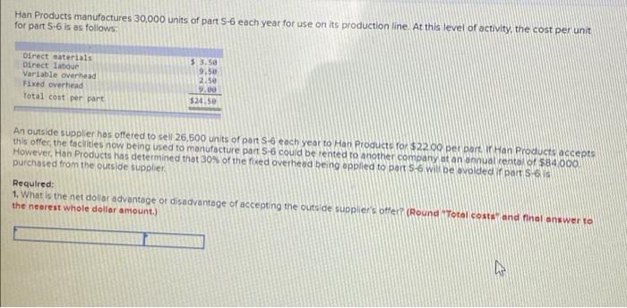 Han Products Manufactures 30 000 Units Of Part 5 6 Each Year For Use On Its Production Line At This Level Of Activity 1