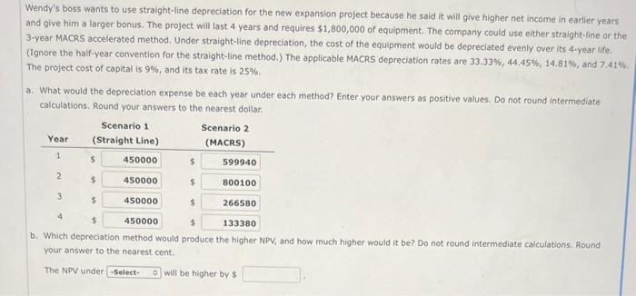 Wendy S Boss Wants To Use Straight Line Depreciation For The New Expansion Project Because He Said It Will Give Higher N 1